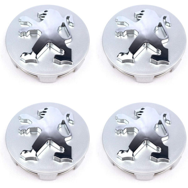 4-Pack - Peugeot Centrumkåpor / Hjulnav Emblem - Bil 60mm - Silver