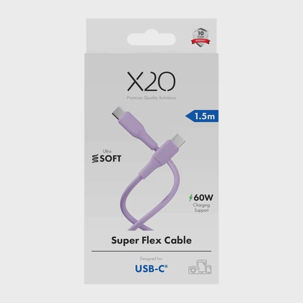 X2O SUPERFLEX 60W USB-C/C-kabel 1,5m Lavendel