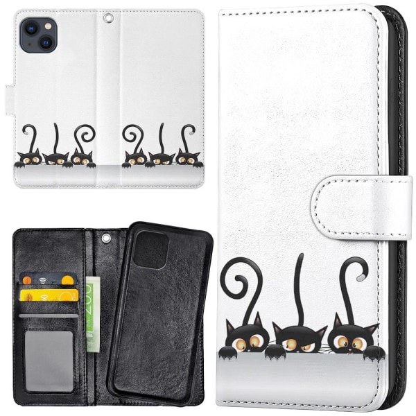 iPhone 13 - Lommebok Deksel Svarte Katter Multicolor