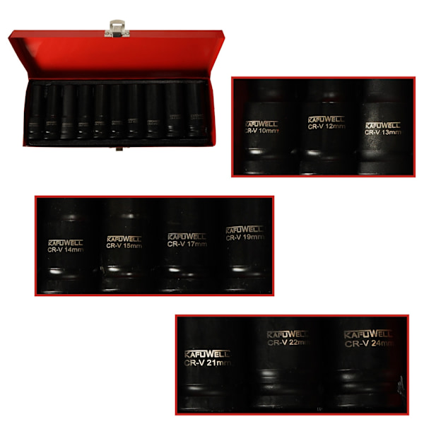Krafthylsor 1/2'' 10-24 mm sats 10 el.