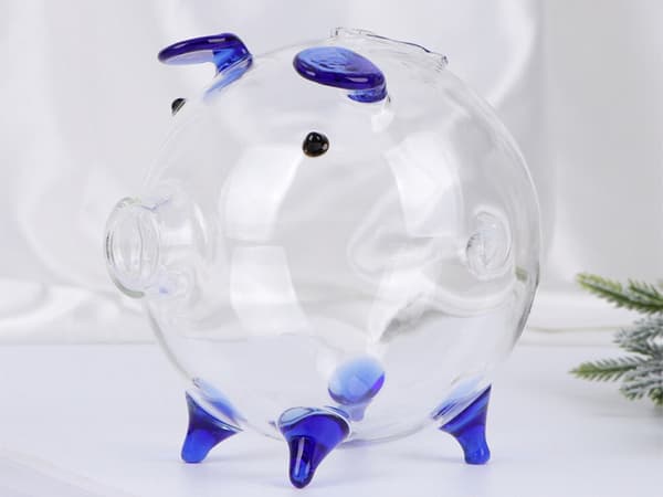 Spargris glas liten Blå