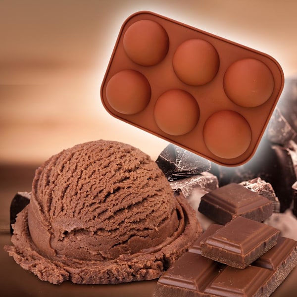 Silikoneform / Isform / Chokoladeform – Halvkugle Brown 6 hål