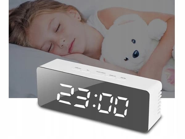 Vekkerklokke med LED & Termometer – Klokke White