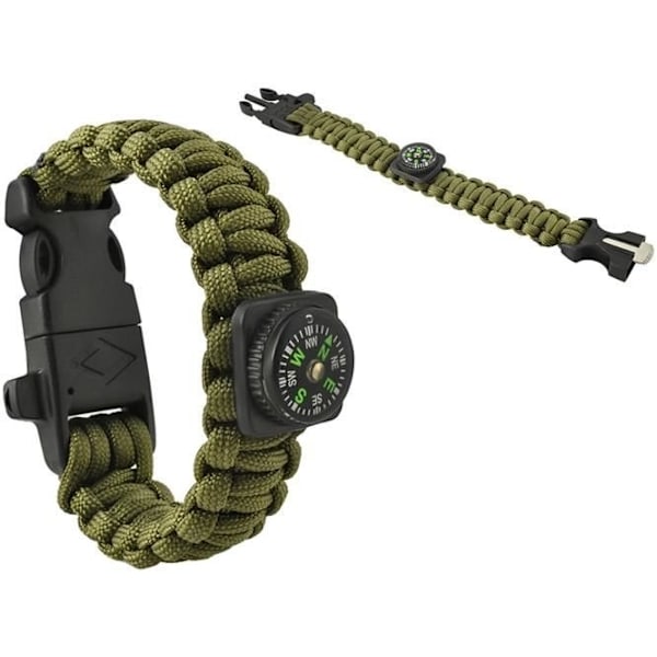 Paracord Armband / Överlevnadsarmband – 5-i-1 funktioner Grön