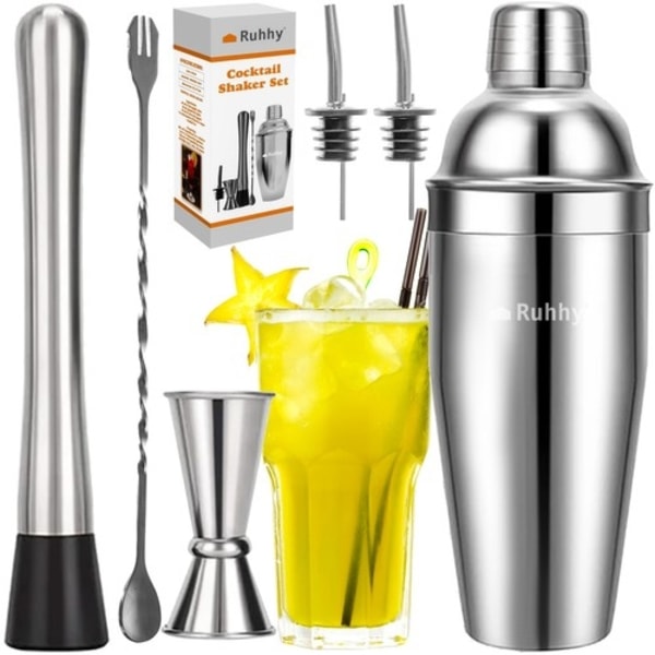 Bartender Kit med Shaker & Tillbehör - Barset / Cocktail Set Silver