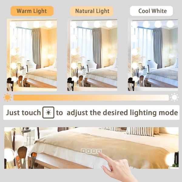 Sminkespeil med LED & Høyttaler / Hollywoodspeil - 80x60cm White