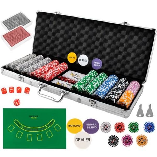 Pokersæt med taske og tilbehør - 500 chips - Poker Multicolor