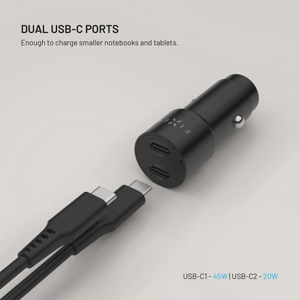FIXED Supersnabb 65W 2x USB-C billaddare Svart