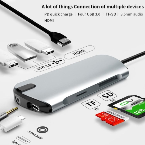 USB-C / Thunderbolt 3 - USB 3.0 Hub - Macbook HDMI og kortleser Silver