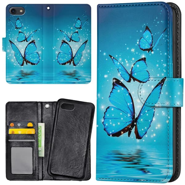 iPhone 16e/17e - Lommebok Deksel Glitrende Sommerfugler