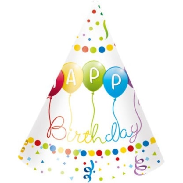 Happy Birthday Partyhattar, konformade 6 st - Happy Birthday Streamers