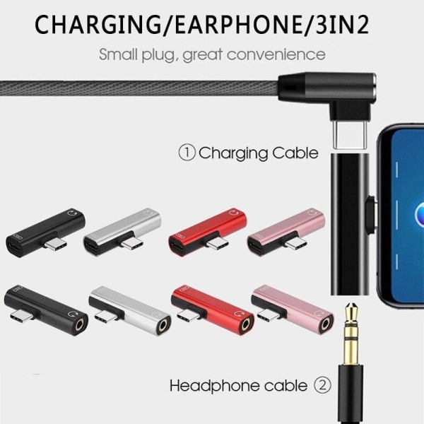 USB-C Hodetelefonadapter / Splitter - Lad & Lytt - AUX Adapter Silver