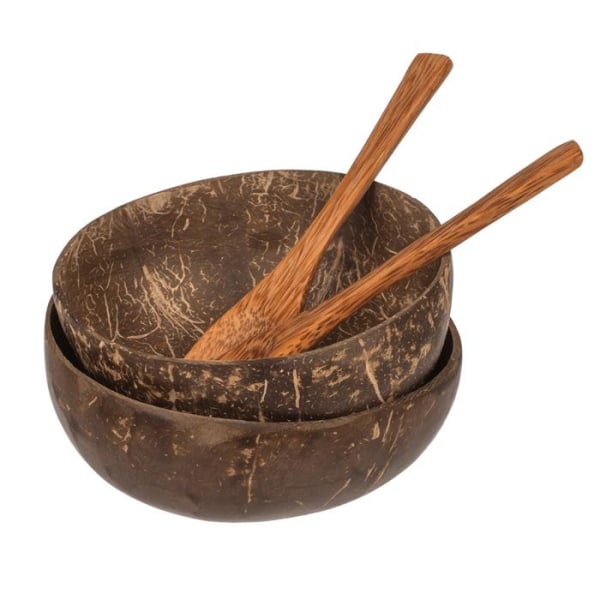 Kokosskål med ske / serveringsskål / skål - 13 cm Brown