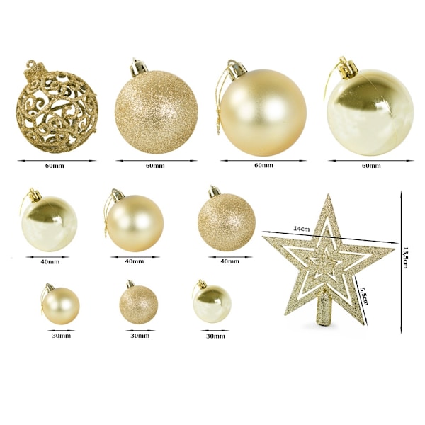 100-Pak Julekugler + Stjerne – Juledekoration Gold