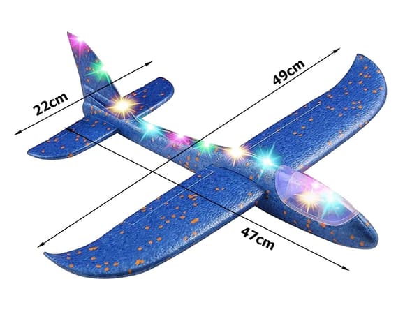Kastflygplan med LED - 47 cm Blå