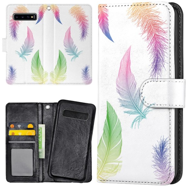 Samsung Galaxy S10e - Plånboksfodral/Skal Fjädrar