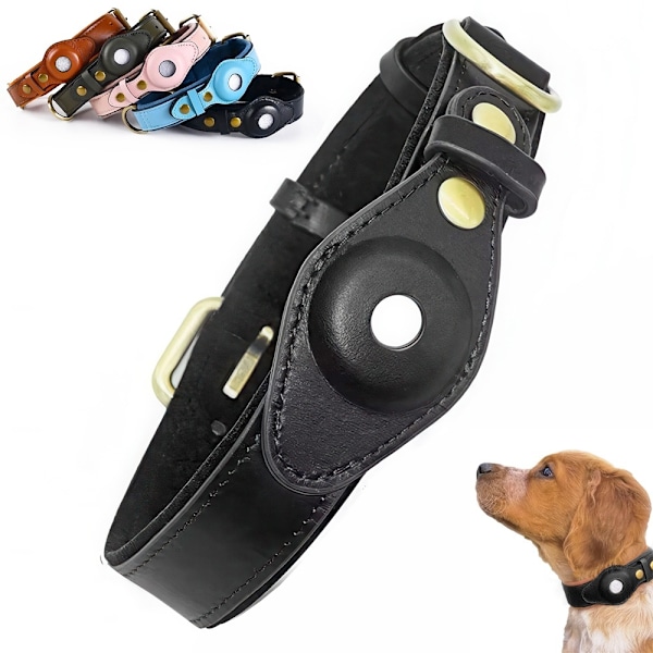 AirTag Hundehalsbånd - Halsbånd til hund M (Brun)