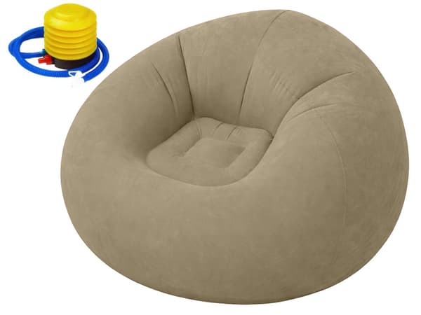 Uppblåsbar sittpuff velour Brun