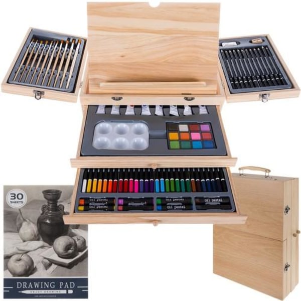 Kunstnersett med Stativ-83-deler-Oljemaling, Vann- & Akrylmaling Multicolor