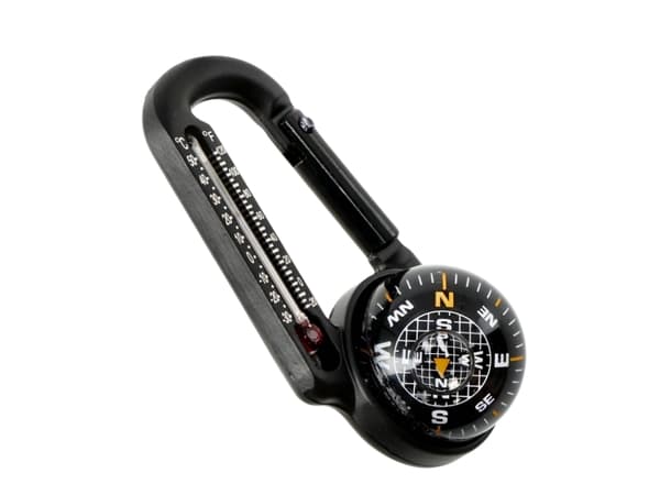 Kompass med karbinhake termometer
