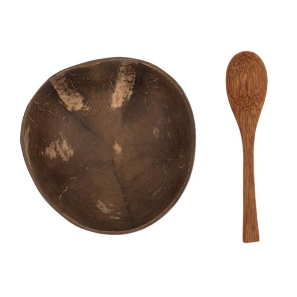Kokosskål med ske / serveringsskål / skål - 13 cm Brown