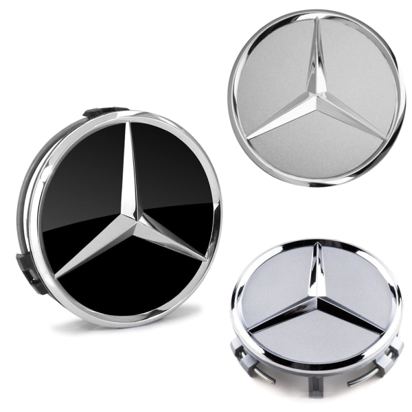 4-Pack - Mercedes-Benz Centrumkåpor / Hjulnav Emblem - Bil 75mm Svart