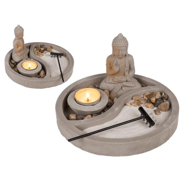 Zen Buddha Borddekorasjon med Lysholder Grey
