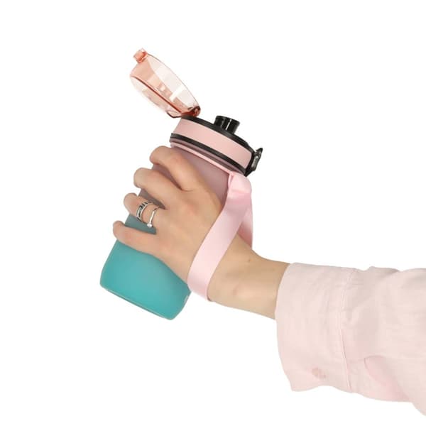 600ml Vattenflaska med Sugrör & Tidsmarkör Pink