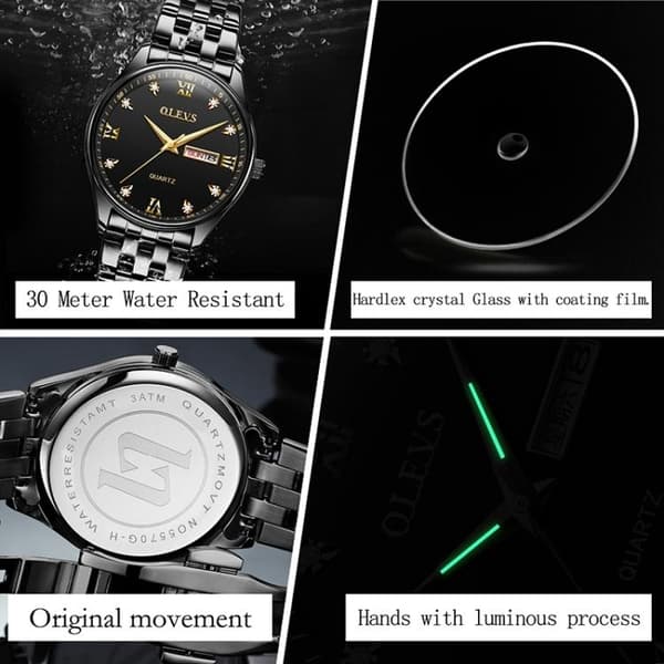 Quartz Kello / Rannekello - Vesitiivis – Musta Black