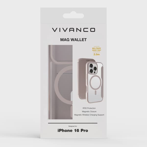 Vivanco Mag Wallet Plånboksfodral iPhone 16 Pro Greige