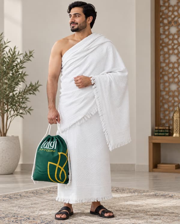 Ihram Kläder för Hajj & Umrah - 2-Delat Set i Bomull med Påse