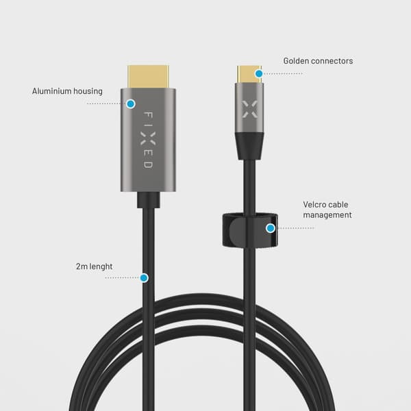 FIXED USB-C / HDMI 4K/60 Hz USB 3.1 Gen2 kabel 2m Svart