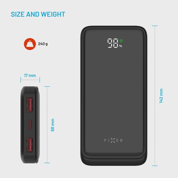 FIXED Zen2 10 USB-C PD 20W Power Bank 10.000 mAh Svart