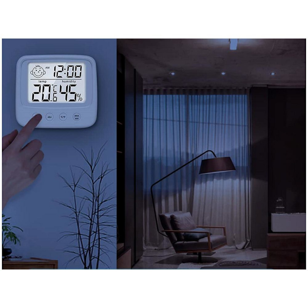 Hygrometer, Termometer & Klokke - 3-i-1 White