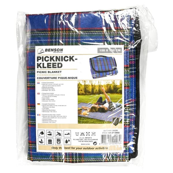 Picknickfilt 150 x 130 cm kompakt blå