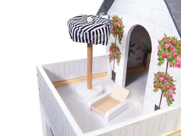 MDF-dockhus i trä + möbler 78 cm svart LED