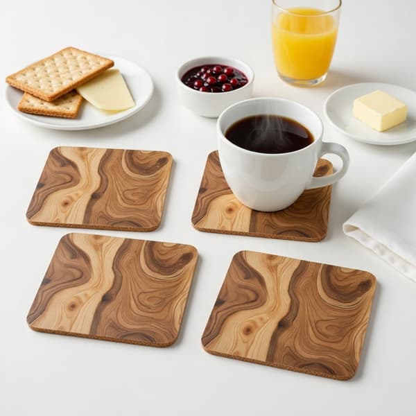 4-Pack - Glasunderlägg Trä - Underlägg till Glas multifärg