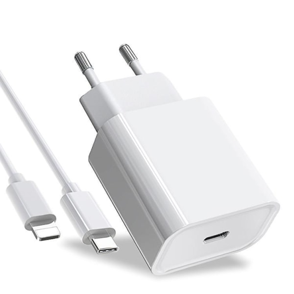 2-Pack - iPhone Lader Hurtiglader - Adapter + Kabel 20W USB-C White 2-Pack