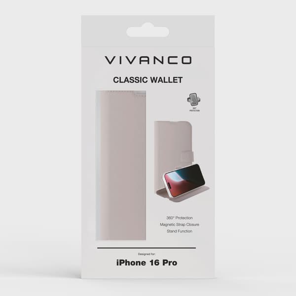 Vivanco Classic Plånboksfodral iPhone 16 Pro Greige