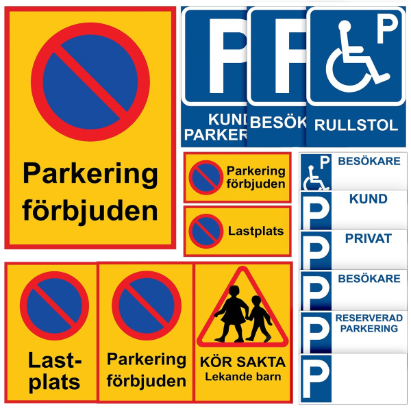 Parkeringsskylt / Varningsskylt Parkering / Trafikskylt - Skylt MultiColor 14x30 - Parkering förbjuden