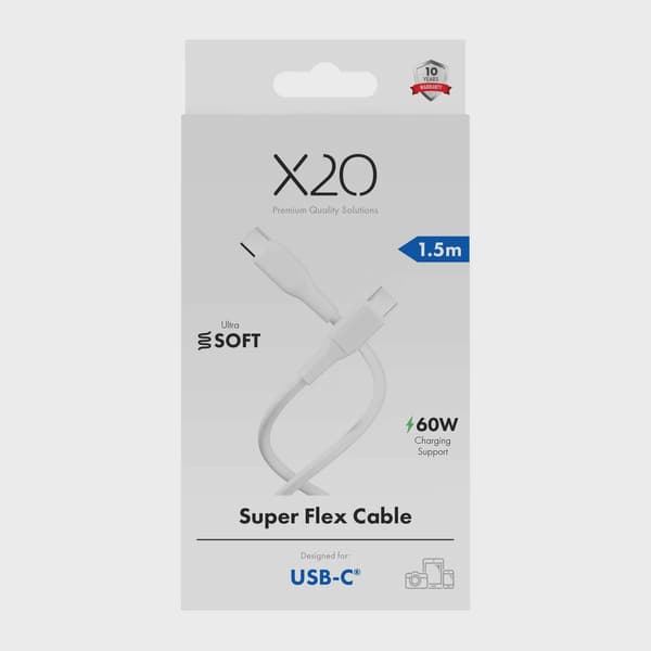 X2O SUPERFLEX 60W USB-C/C-kabel 1,5 m vit