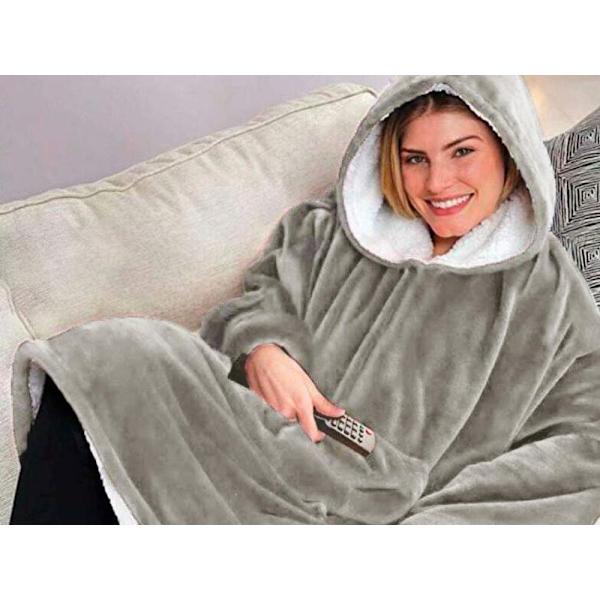 Oversized Hoodie med Hætte – Tæppe Grey