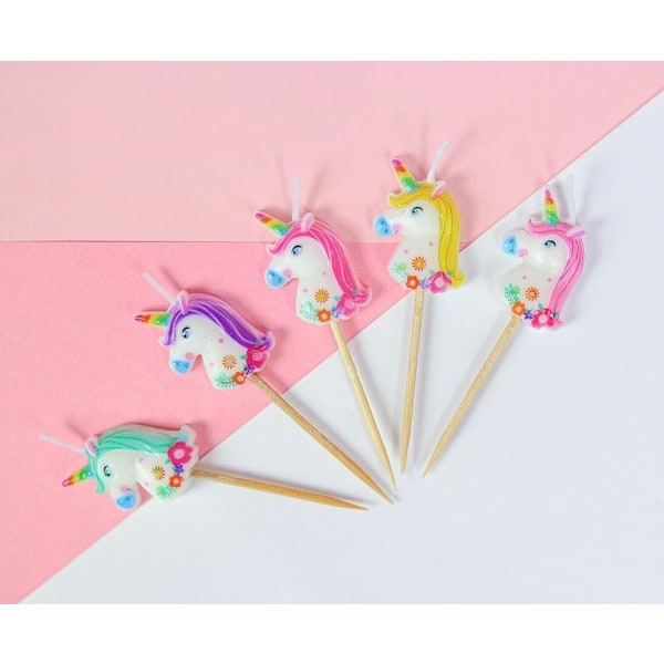 Unicorn flerfärgad set med 5 tårtljus