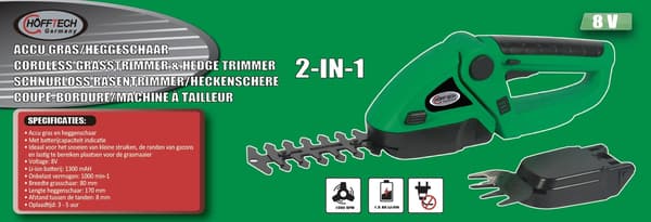 Gräs- och häcksax sladdlös 8V 1300 mAh