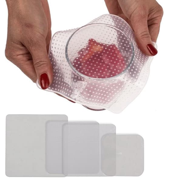 4-Pack - Återanvändbara Överdrag till Mat - Silikon Transparent
