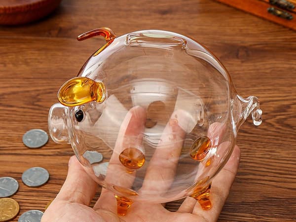 Spargris glas liten Brun