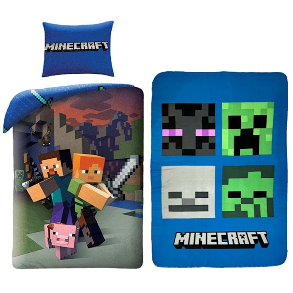 Bäddset med Minecraft Steve och Alex samt polarbäddtäcke