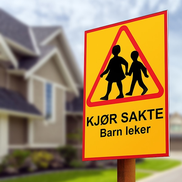 Kjør sakte barn leker - Skilt / Varselskilt - Trafikkskilt MultiColor 2-pak (NO)