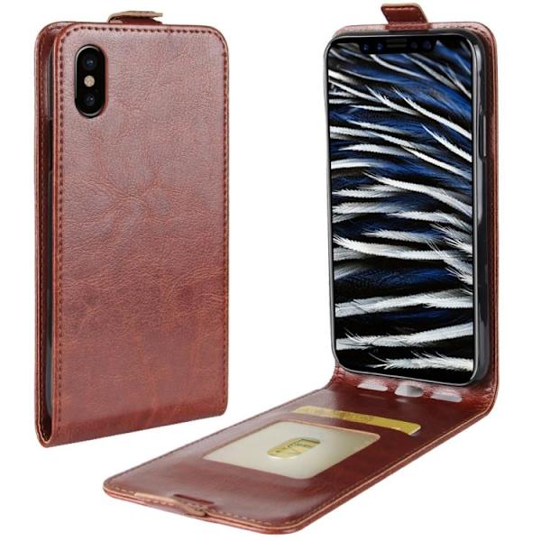 iPhone X/XS - Flipfodral med Kortfack - Brun Brown