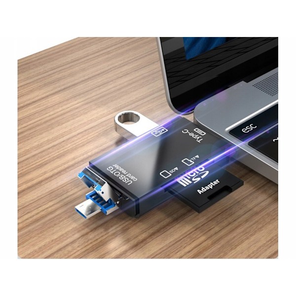 Kortläsare SD/MicroSD/TF - USB 2.0 / USB-C Adapter - OTG